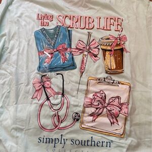 Simply Southern Mint Green Tee with Pink Stethoscope Graphic SZ XL NWTS